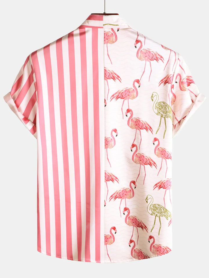 Chemise de camp de croisière de plage à manches courtes avec poche à imprimé animal flamant rose pour homme