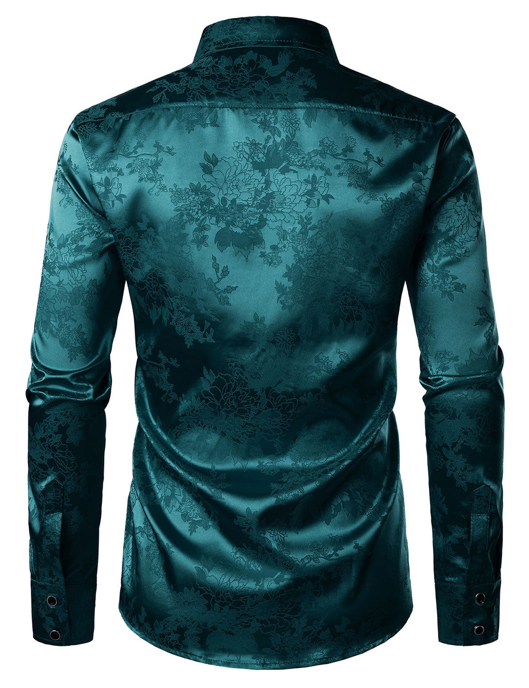 Chemise boutonnée décontractée à manches longues en satin brillant et jacquard floral pour homme