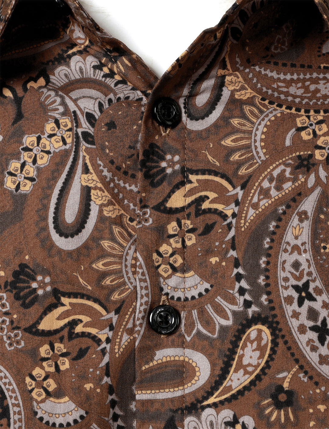 Chemise à manches longues en coton respirant marron à imprimé cachemire rétro pour homme