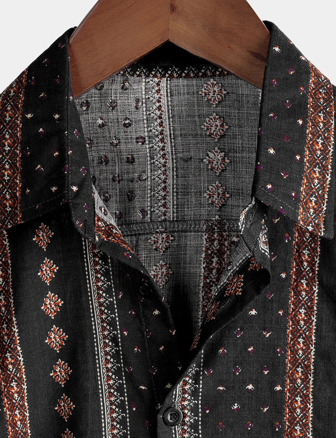 Chemise western à manches courtes vintage des années 70 à imprimé rayé noir rétro pour homme