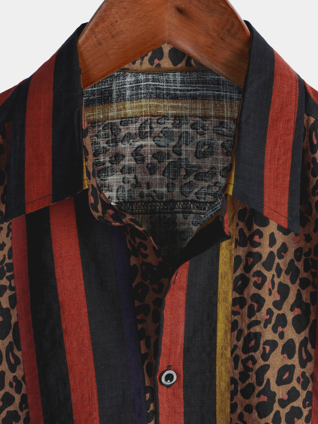 Chemise boutonnée à manches courtes pour hommes à rayures verticales vintage léopard