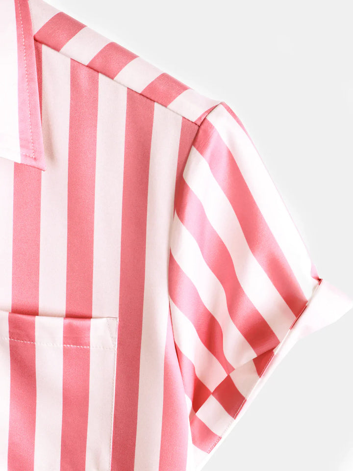 Chemise de camp de croisière de plage à manches courtes avec poche à imprimé animal flamant rose pour homme
