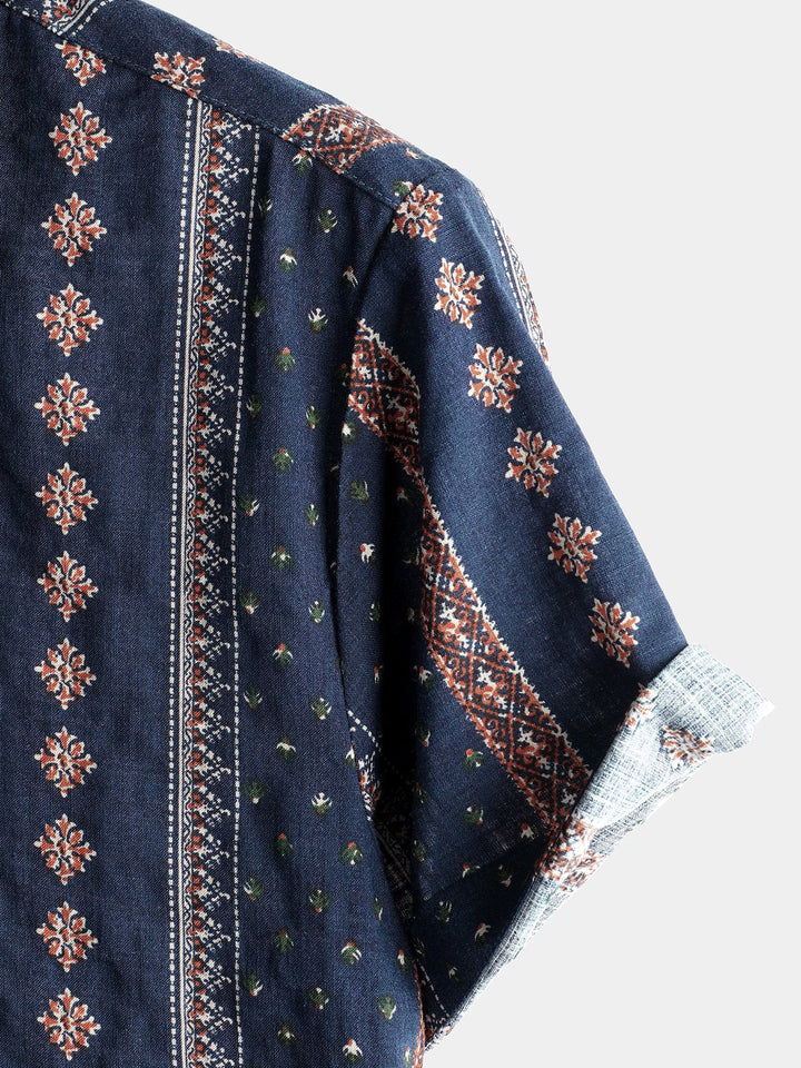Chemises rétro en coton à manches courtes pour hommes