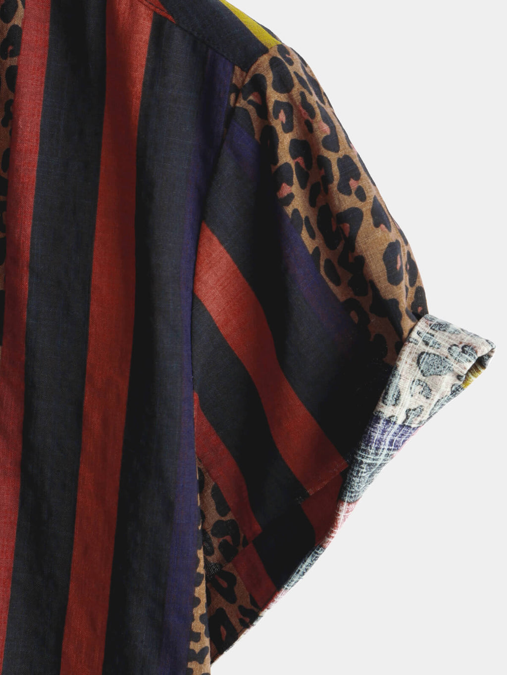 Chemise pour Homme à Rayures Verticales Léopard Vintage à Manches Courtes pour Vacances d'Été
