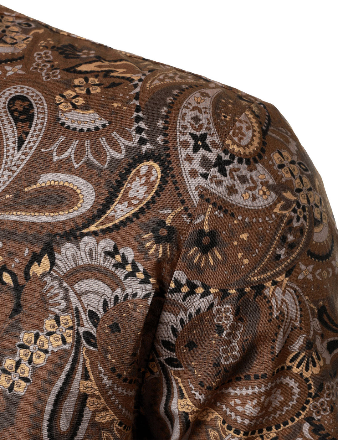 Chemise à manches longues en coton respirant marron à imprimé cachemire rétro pour homme