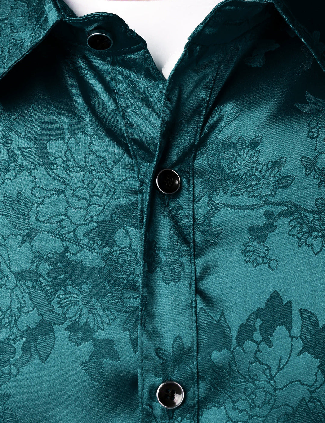 Chemise boutonnée décontractée à manches longues en satin brillant et jacquard floral pour homme