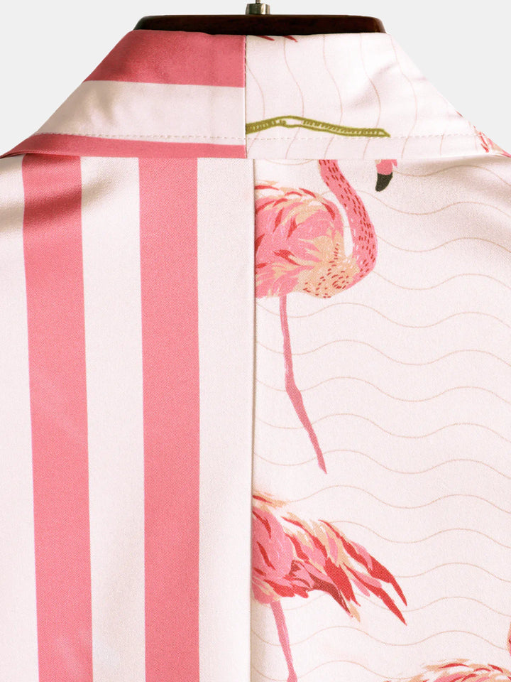 Chemise de camp de croisière de plage à manches courtes avec poche à imprimé animal flamant rose pour homme