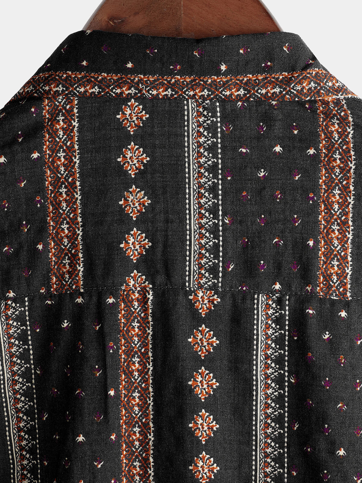 Chemise western à manches courtes vintage des années 70 à imprimé rayé noir rétro pour homme