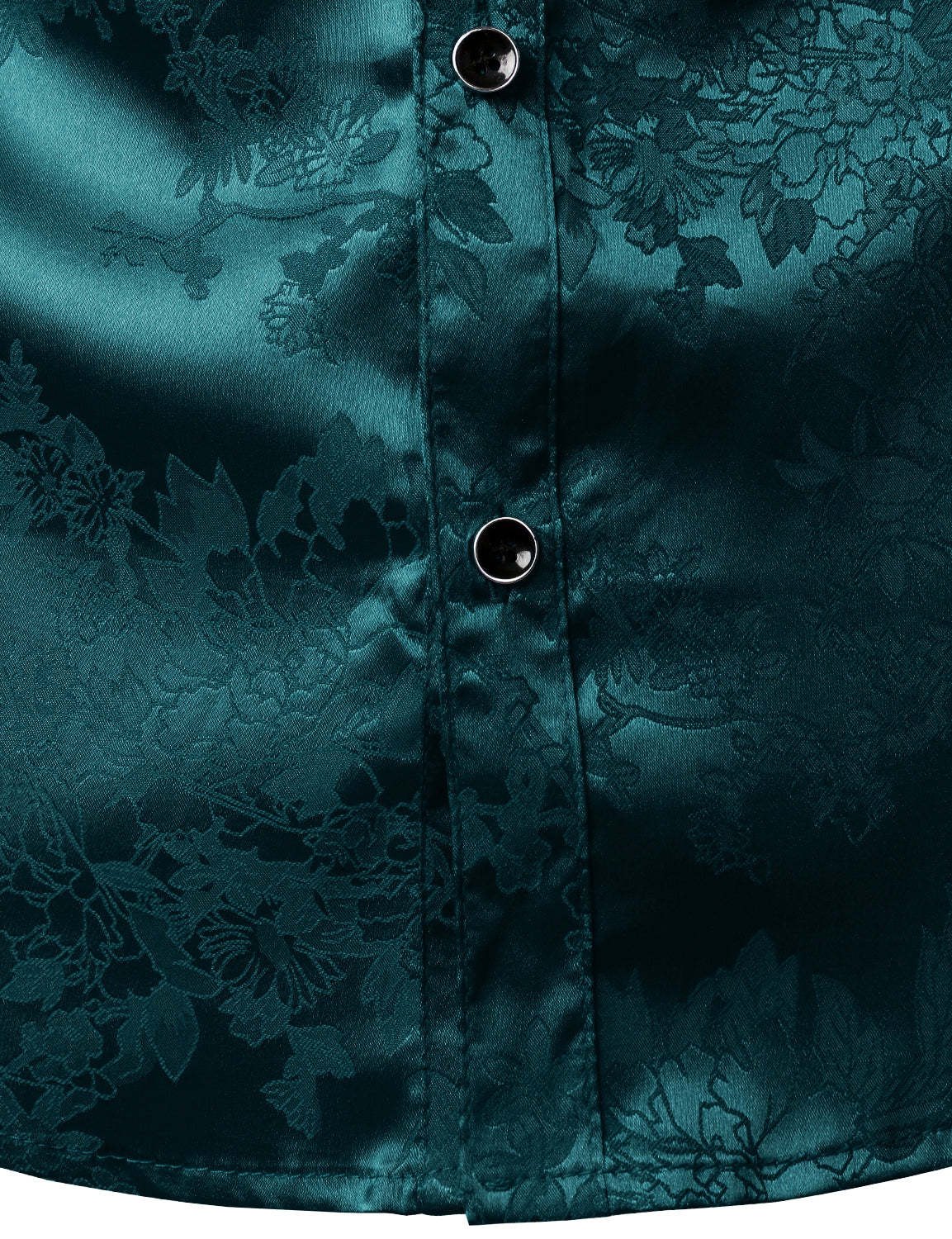 Chemise boutonnée décontractée à manches longues en satin brillant et jacquard floral pour homme