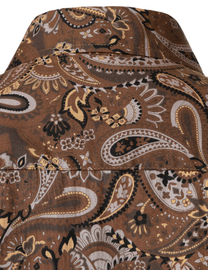 Chemise à manches longues en coton respirant marron à imprimé cachemire rétro pour homme