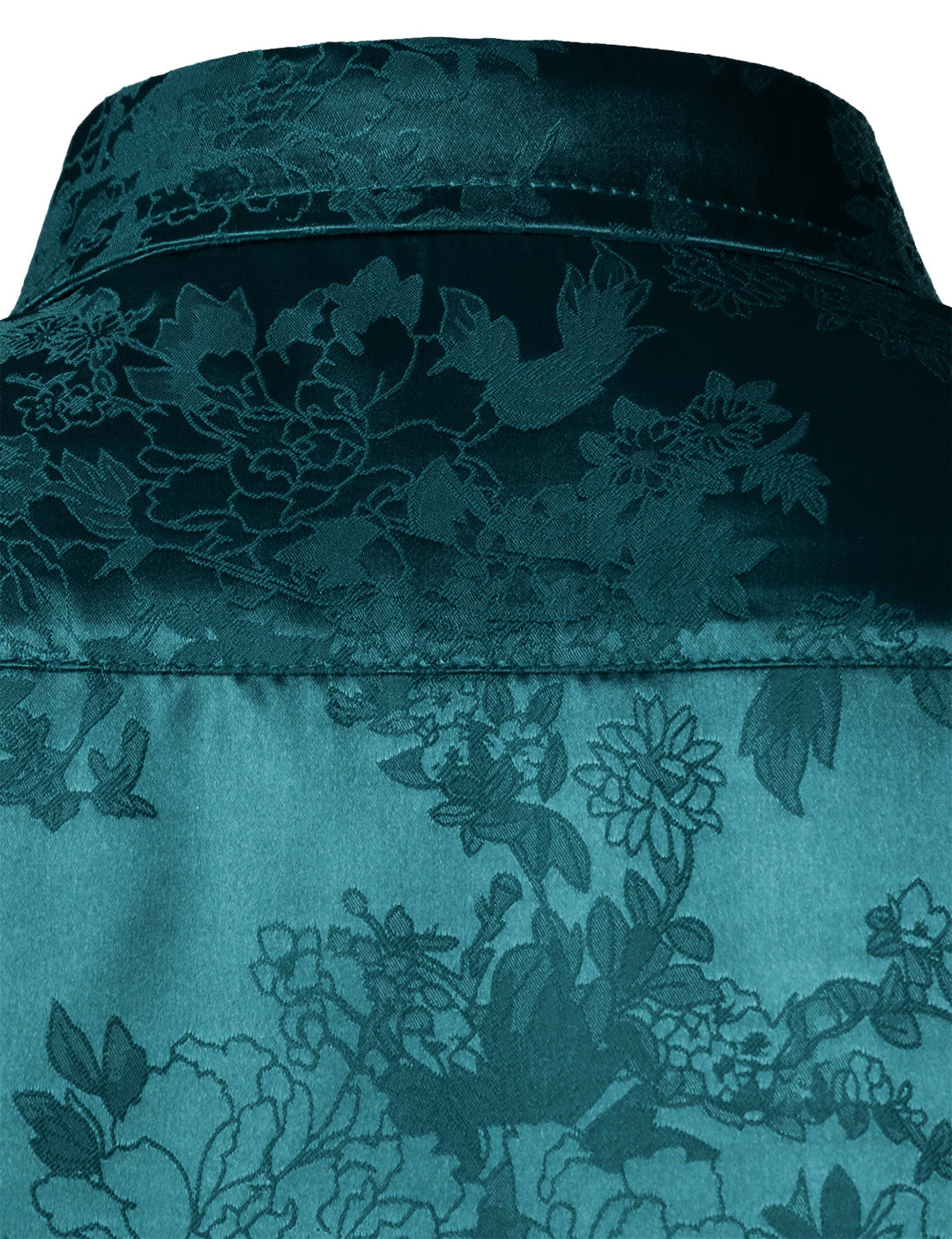 Chemise boutonnée décontractée à manches longues en satin brillant et jacquard floral pour homme