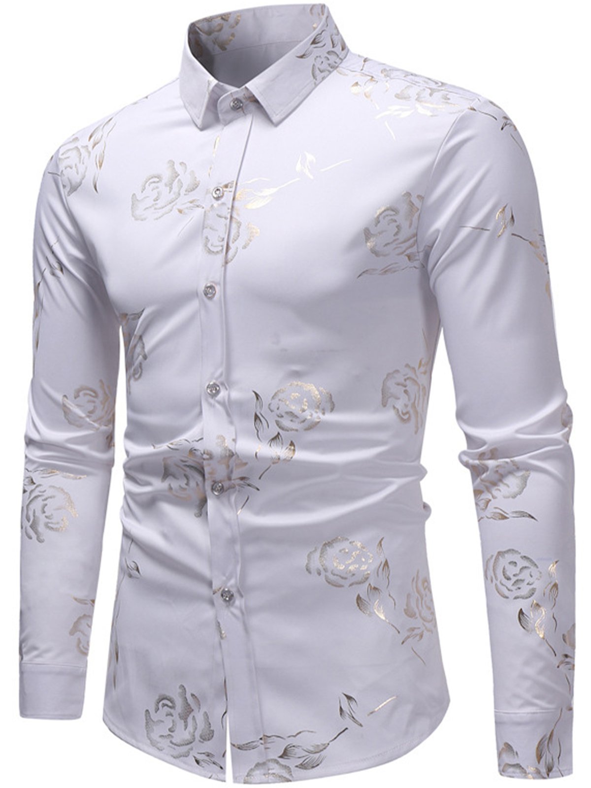 Chemise imprimée de motifs floraux brillant métallisé homme