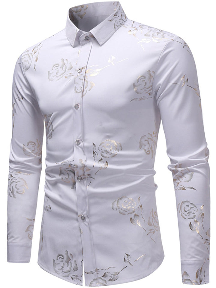 Chemise imprimée de motifs floraux brillant métallisé homme