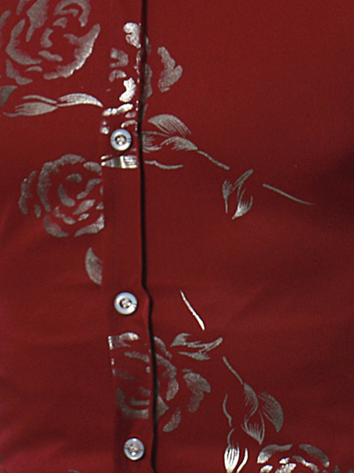Chemise imprimée de motifs floraux brillant métallisé homme