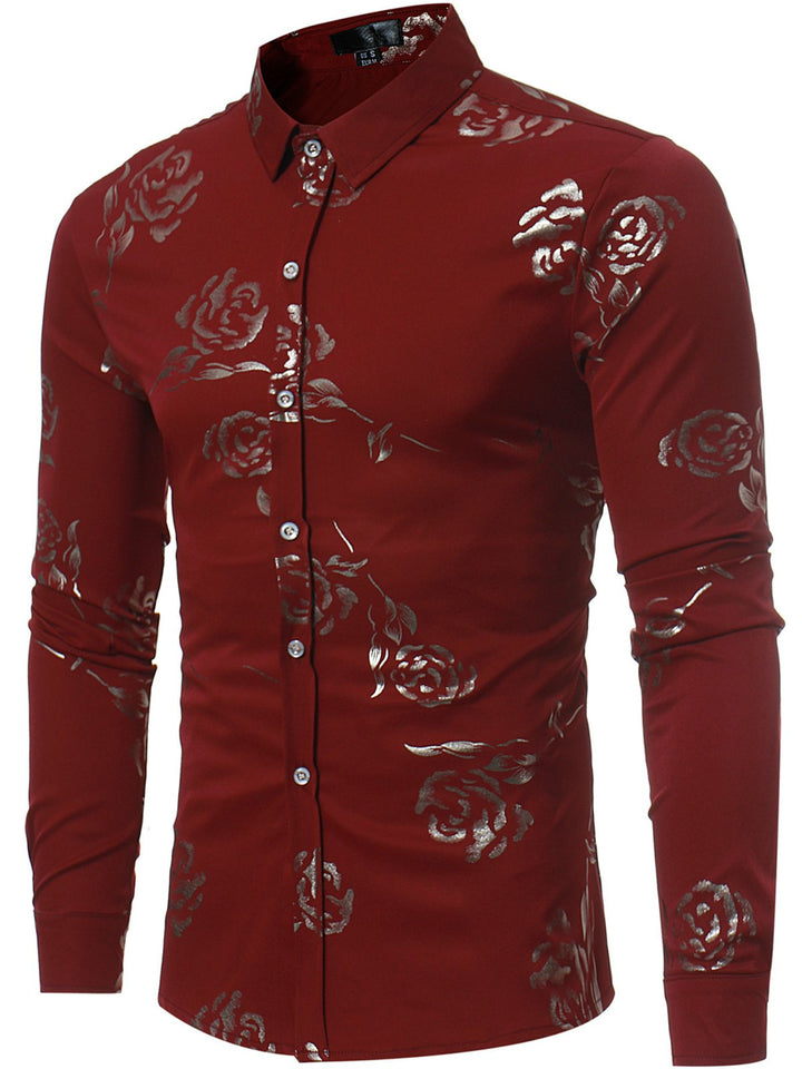 Chemise imprimée de motifs floraux brillant métallisé homme