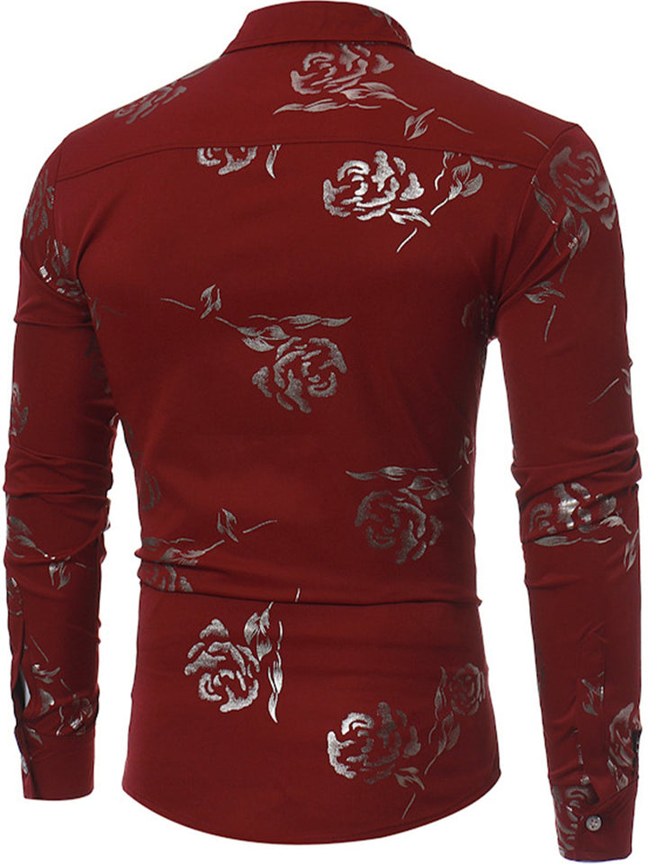 Chemise imprimée de motifs floraux brillant métallisé homme