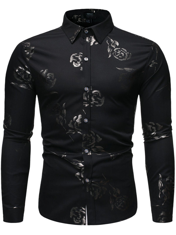 Chemise imprimée de motifs floraux brillant métallisé homme