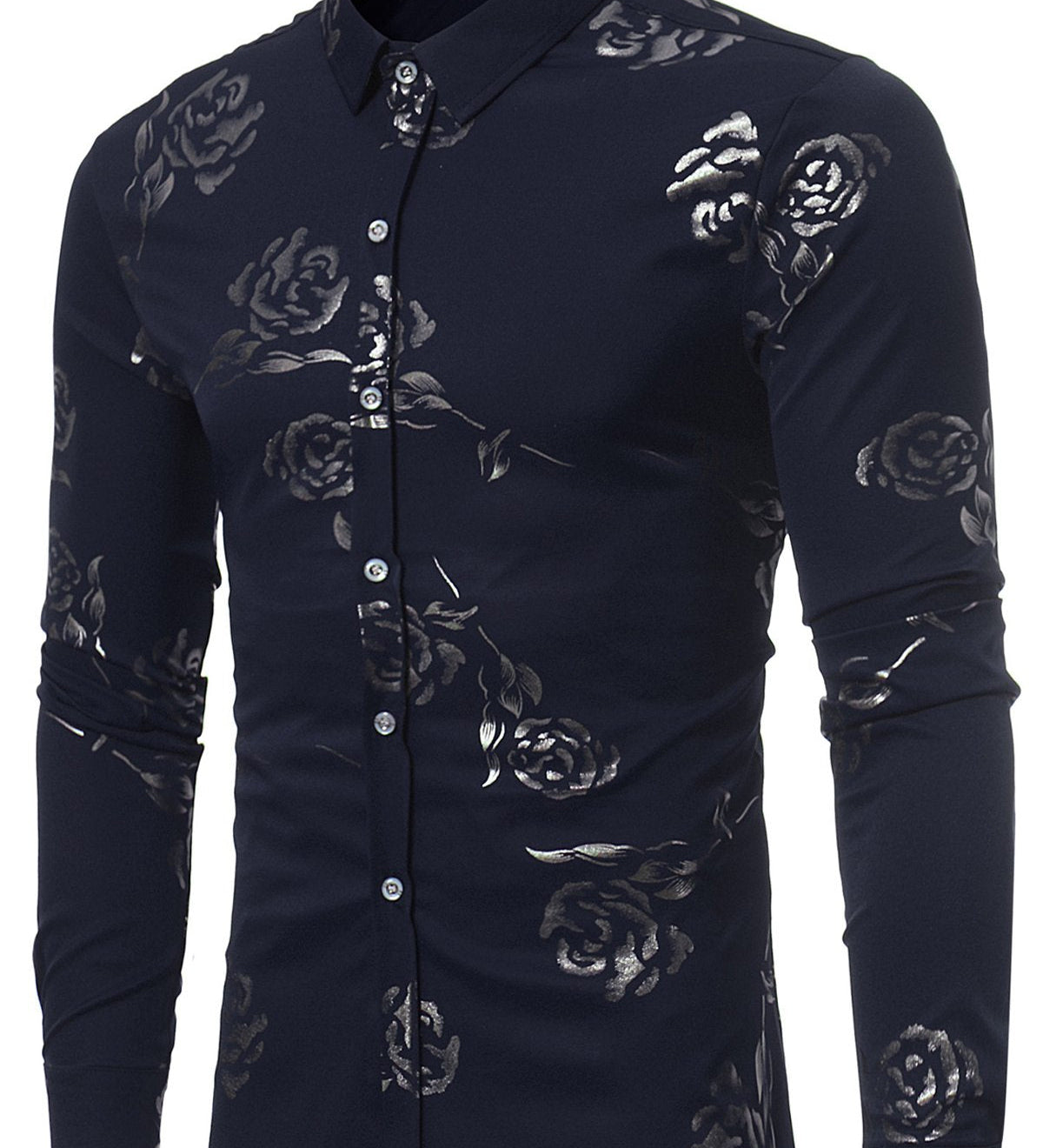 Chemise imprimée de motifs floraux brillant métallisé homme