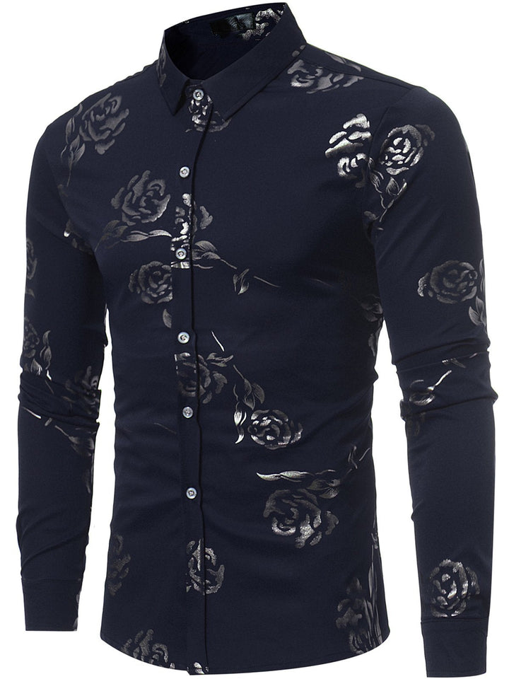 Chemise imprimée de motifs floraux brillant métallisé homme