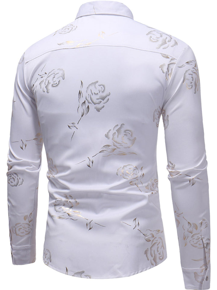 Chemise imprimée de motifs floraux brillant métallisé homme