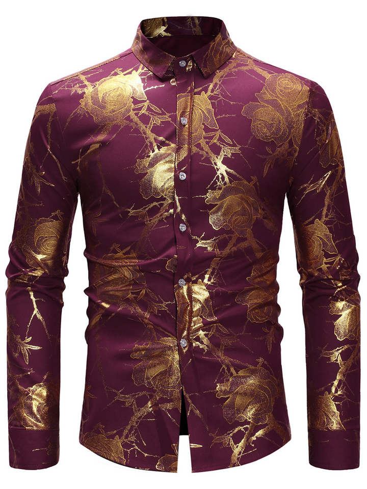 Chemise à manches longues à imprimé floral pour hommes