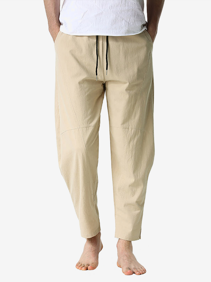 Pantalon ample décontracté léger en coton pour hommes, taille élastique