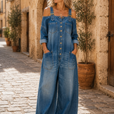 Sophia | Salopette en denim avec épaules dénudées