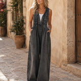 Griselda | Combinaison en denim à jambes larges plissées