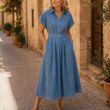 Melody | Robe Midi en Jean à Boutons et Ceinture