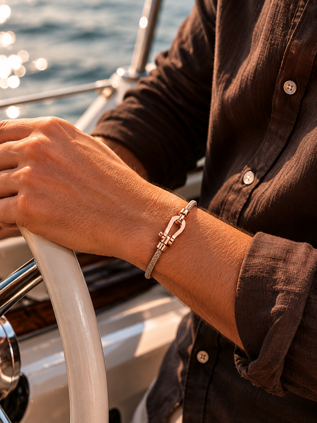 Bracelet Aurelio Marron Clair / Or Rose