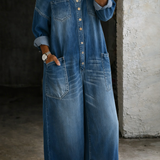 Sophia | Salopette en denim avec épaules dénudées