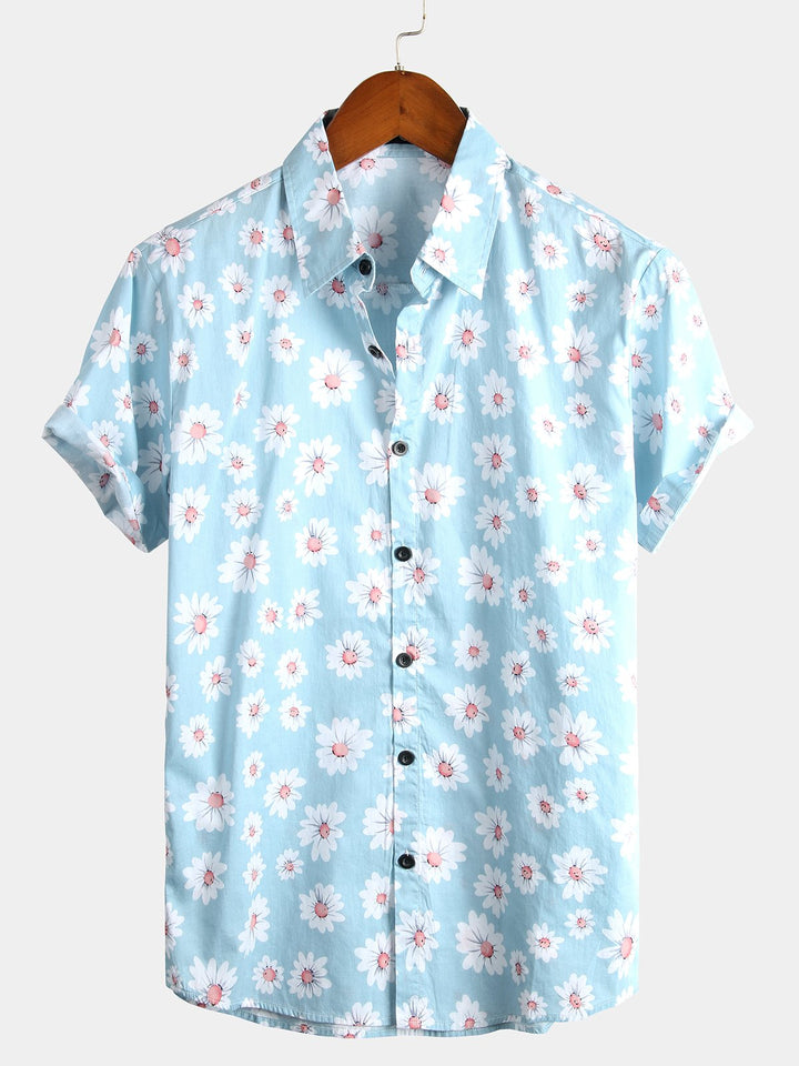 Chemise à fleurs hawaïennes tropicales en coton à imprimé marguerites pour hommes
