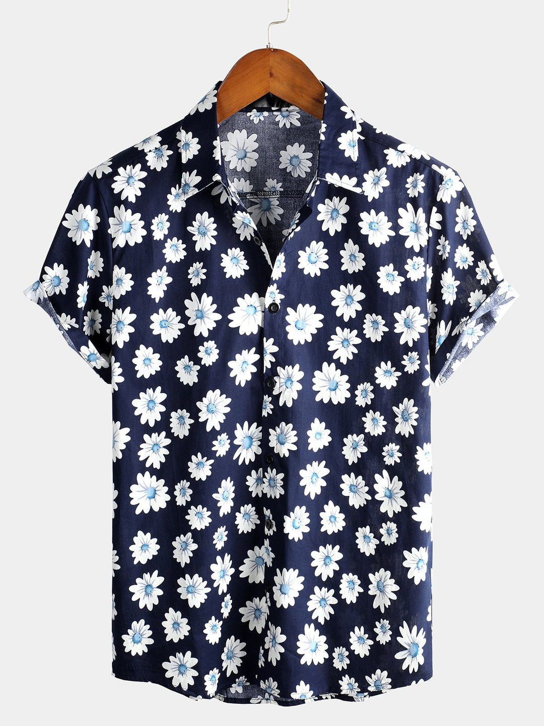 Chemise à fleurs hawaïennes tropicales en coton à imprimé marguerites pour hommes