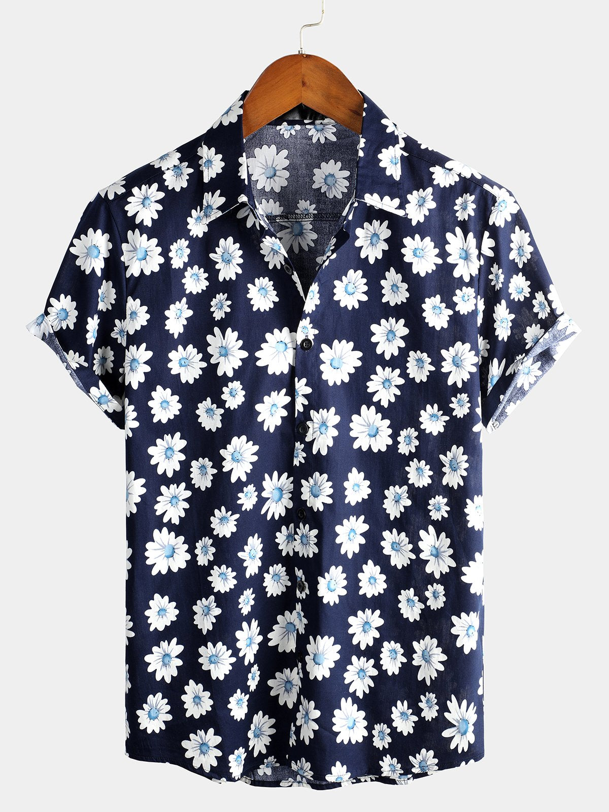 Chemise à fleurs hawaïennes tropicales en coton à imprimé marguerites pour hommes