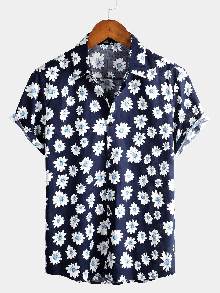 Chemise à fleurs hawaïennes tropicales en coton à imprimé marguerites pour hommes
