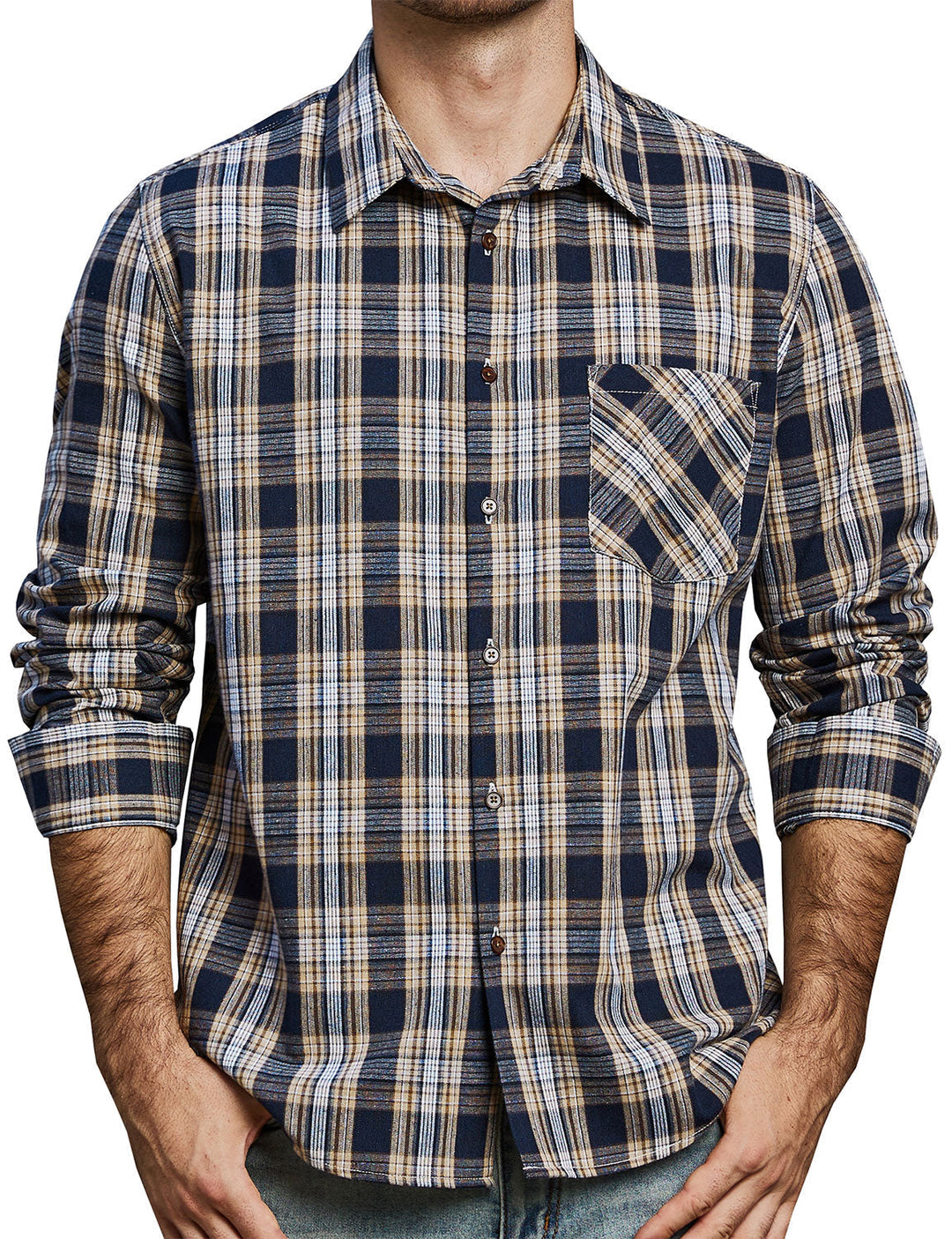 Chemise à manches longues décontractée à carreaux rétro pour hommes