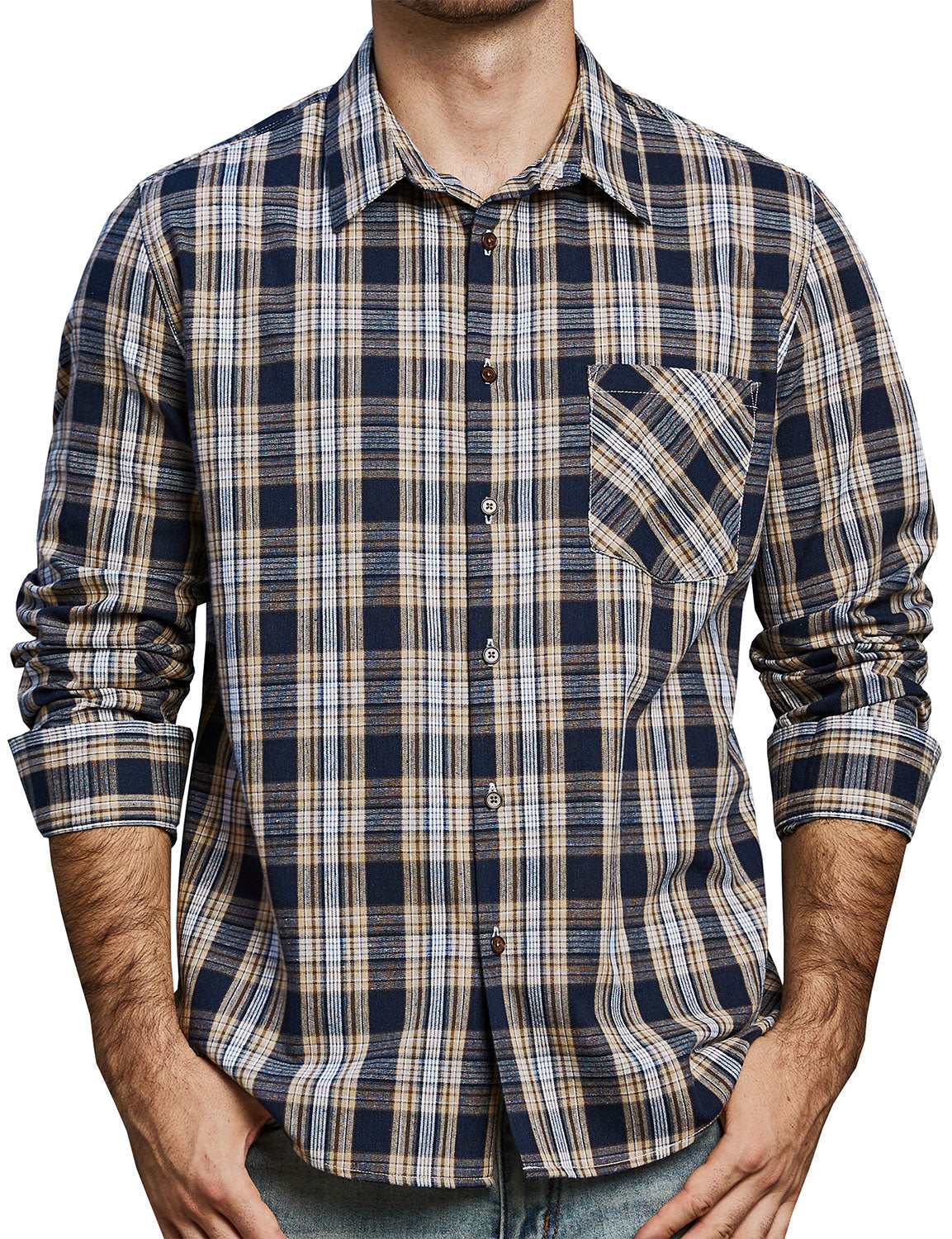 Chemise à manches longues décontractée à carreaux rétro pour hommes