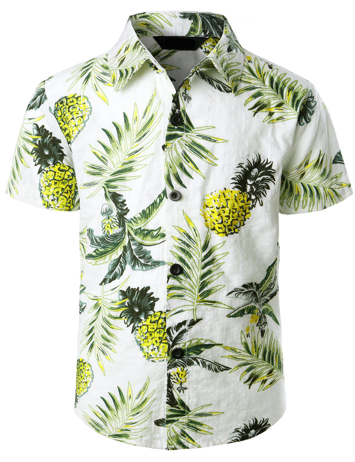 Chemise blanche à manches courtes pour enfants, motif ananas, motif tropical, vacances, plage, Aloha