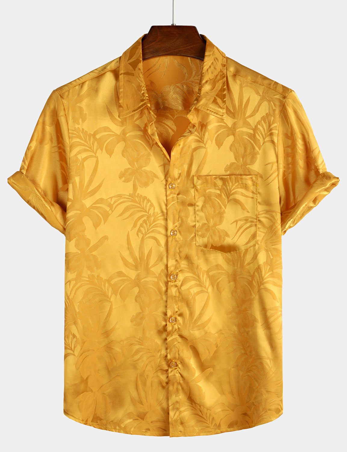 Chemise de Plage Florale à Manches Courtes avec Boutons pour Homme, Jacquard d'Été
