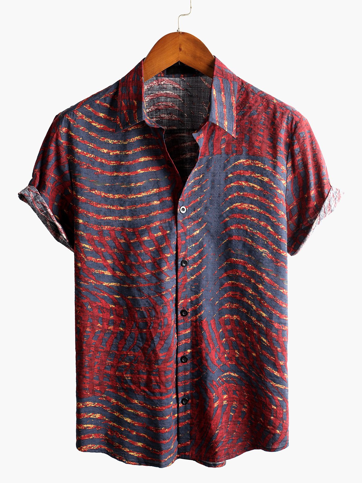 Chemise imprimée rayée à manches courtes pour hommes
