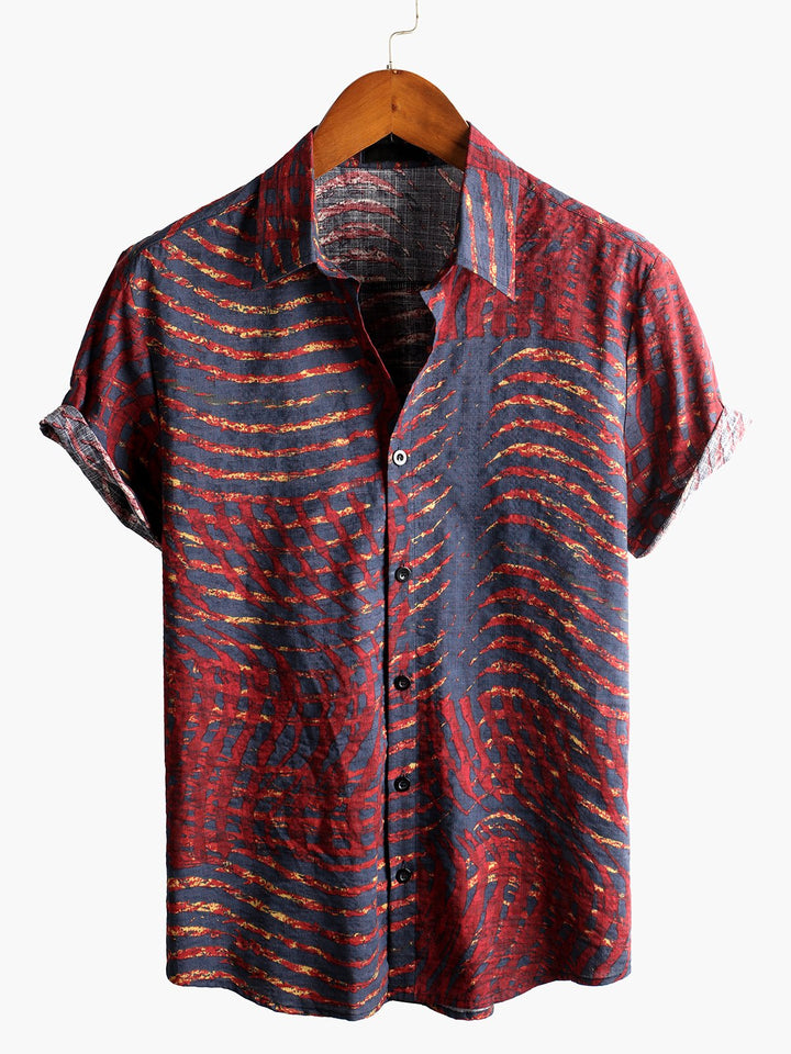 Chemise imprimée rayée à manches courtes pour hommes