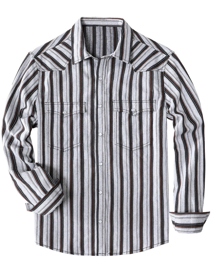 Chemise en jean décontractée à rayures blanches style western avec boutons-pression nacrés pour homme