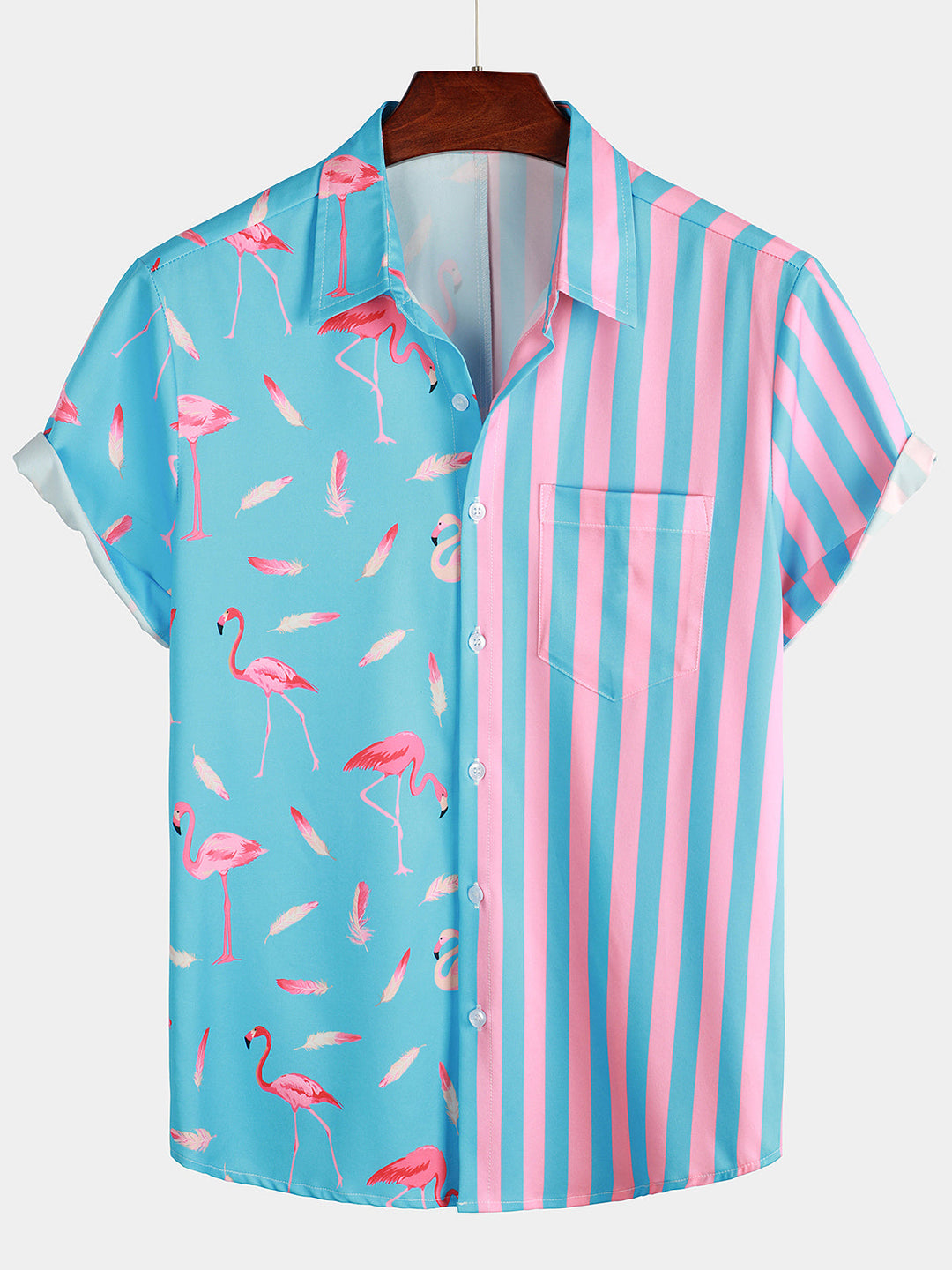 Chemise cousue rayée flamant rose flamant rose d’été