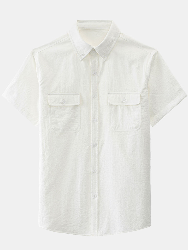 Chemise boutonnée décontractée à poches solides pour homme