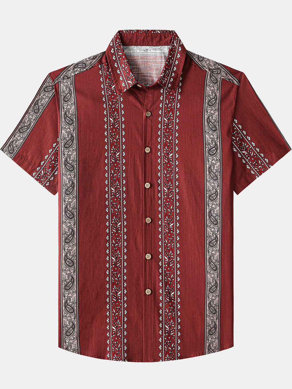 Chemise Hawaïenne Homme Rétro Motif Paisley Rayé Coton Vacances