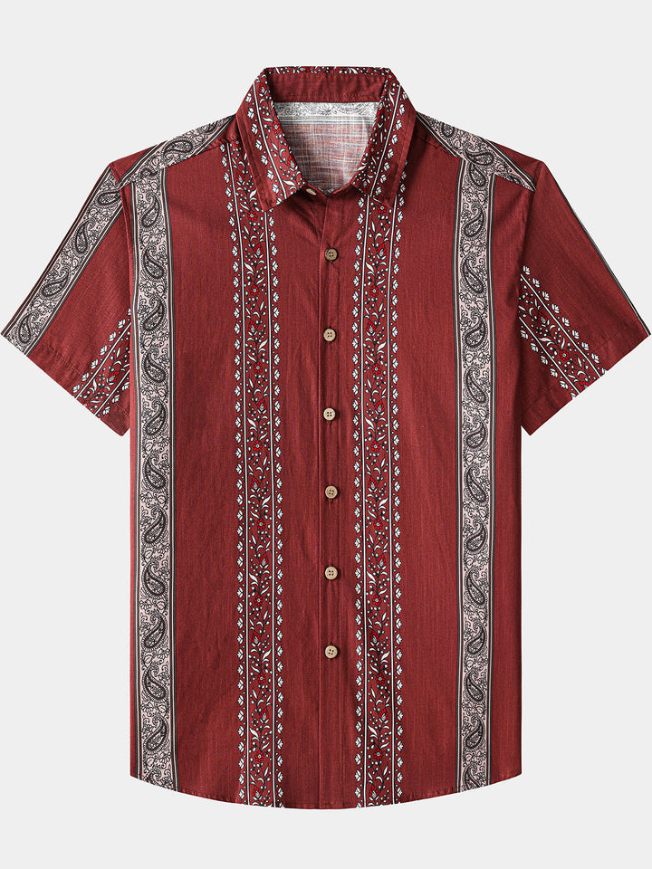 Chemise Hawaïenne Homme Rétro Motif Paisley Rayé Coton Vacances
