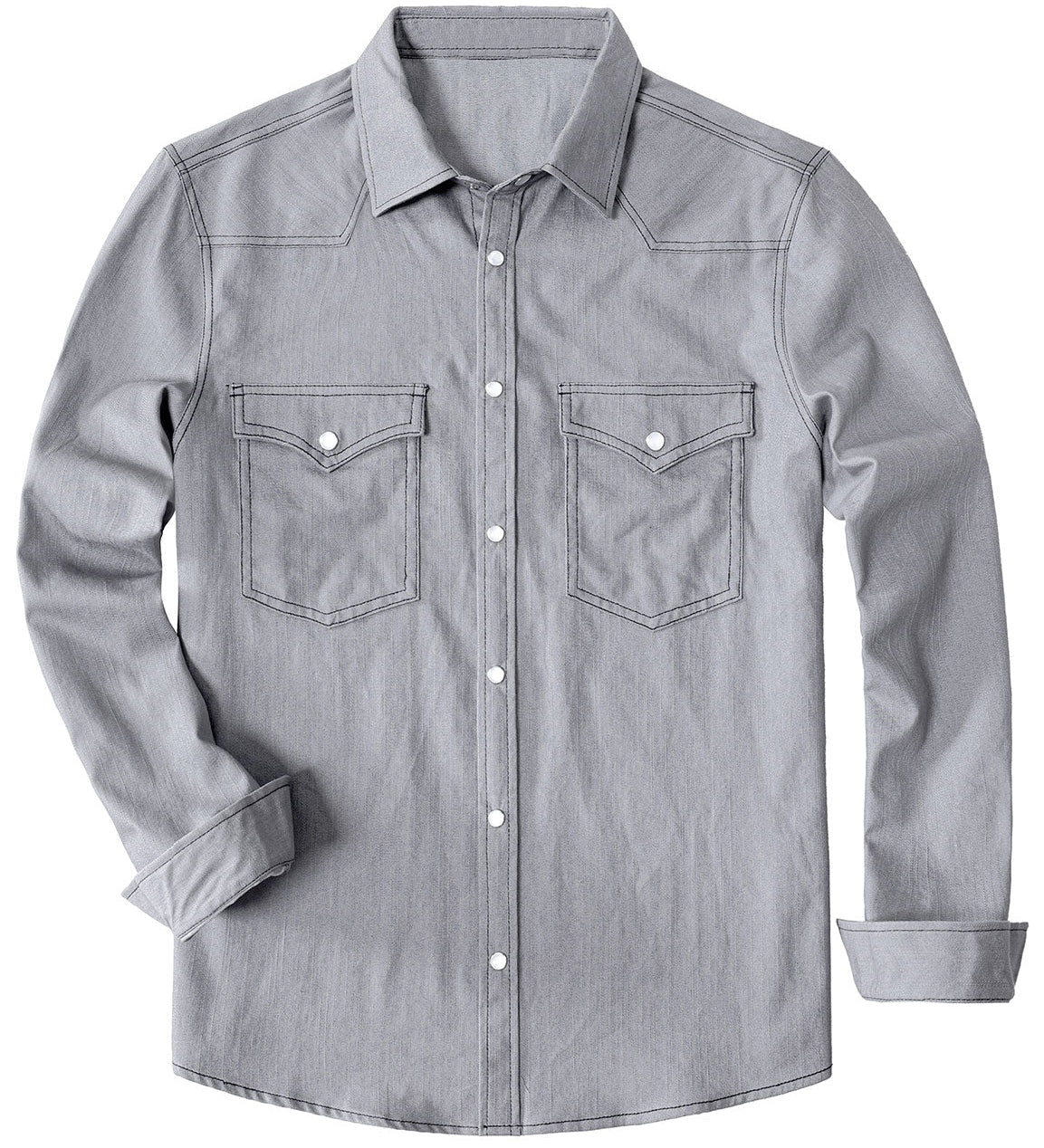 Chemise à manches longues en denim style cowboy pour homme avec boutons-pression nacrés