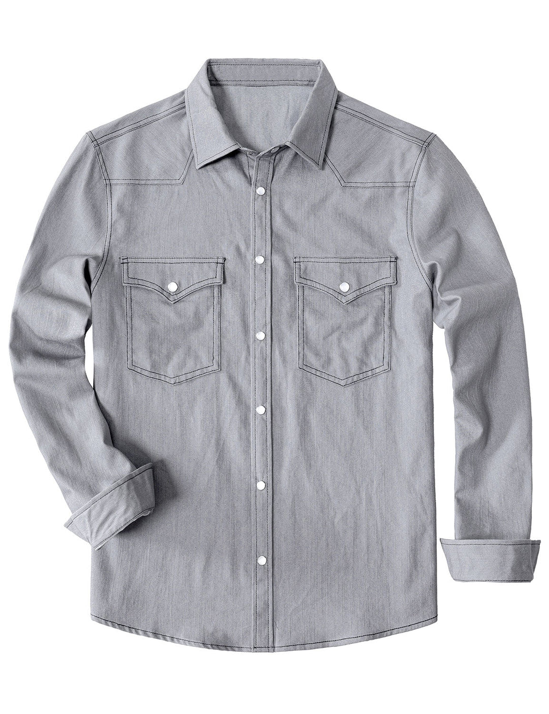 Chemise à manches longues en denim style cowboy pour homme avec boutons-pression nacrés