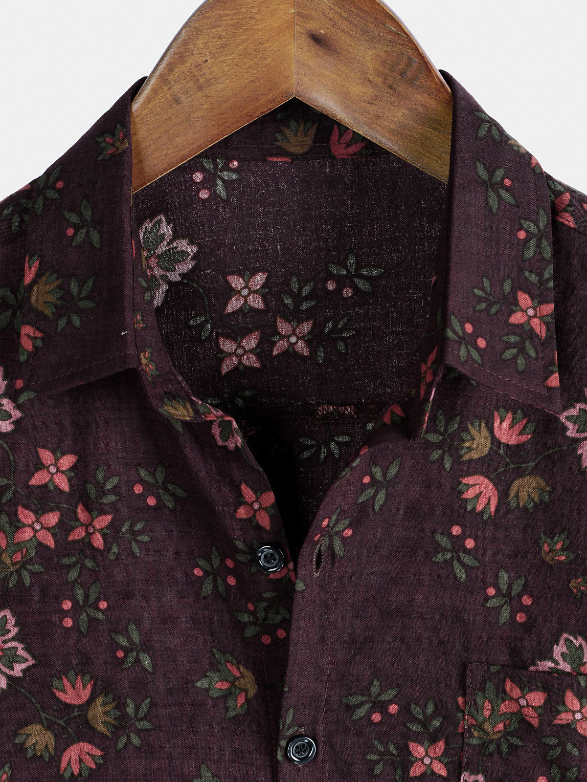 Chemise hawaïenne à manches courtes marron à imprimé floral vintage pour homme