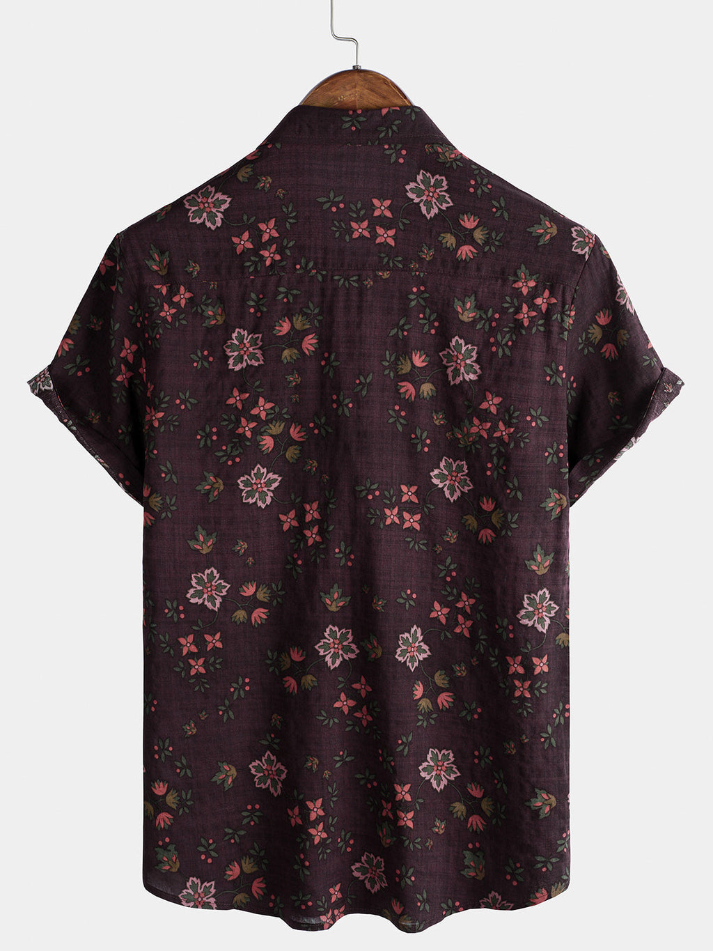 Chemise hawaïenne à manches courtes marron à imprimé floral vintage pour homme